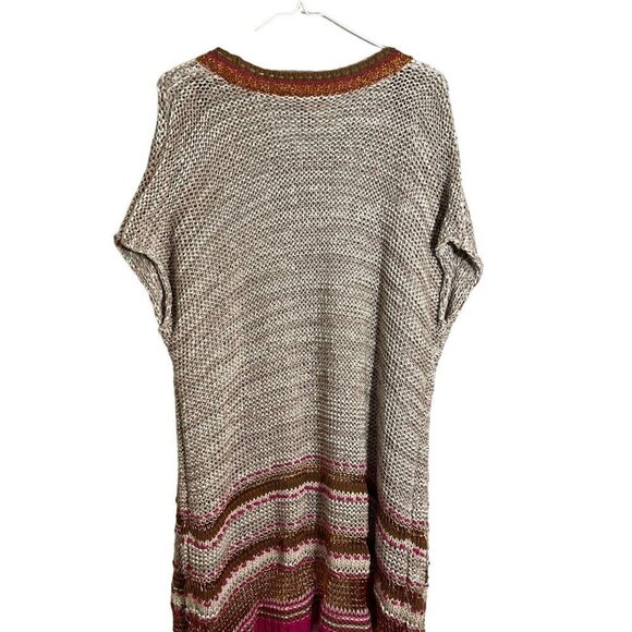 Chicos Knit Sweater XL Tan Open Weave Striped Metallic Boho Western Neutral Chic - Picture 8 of 11